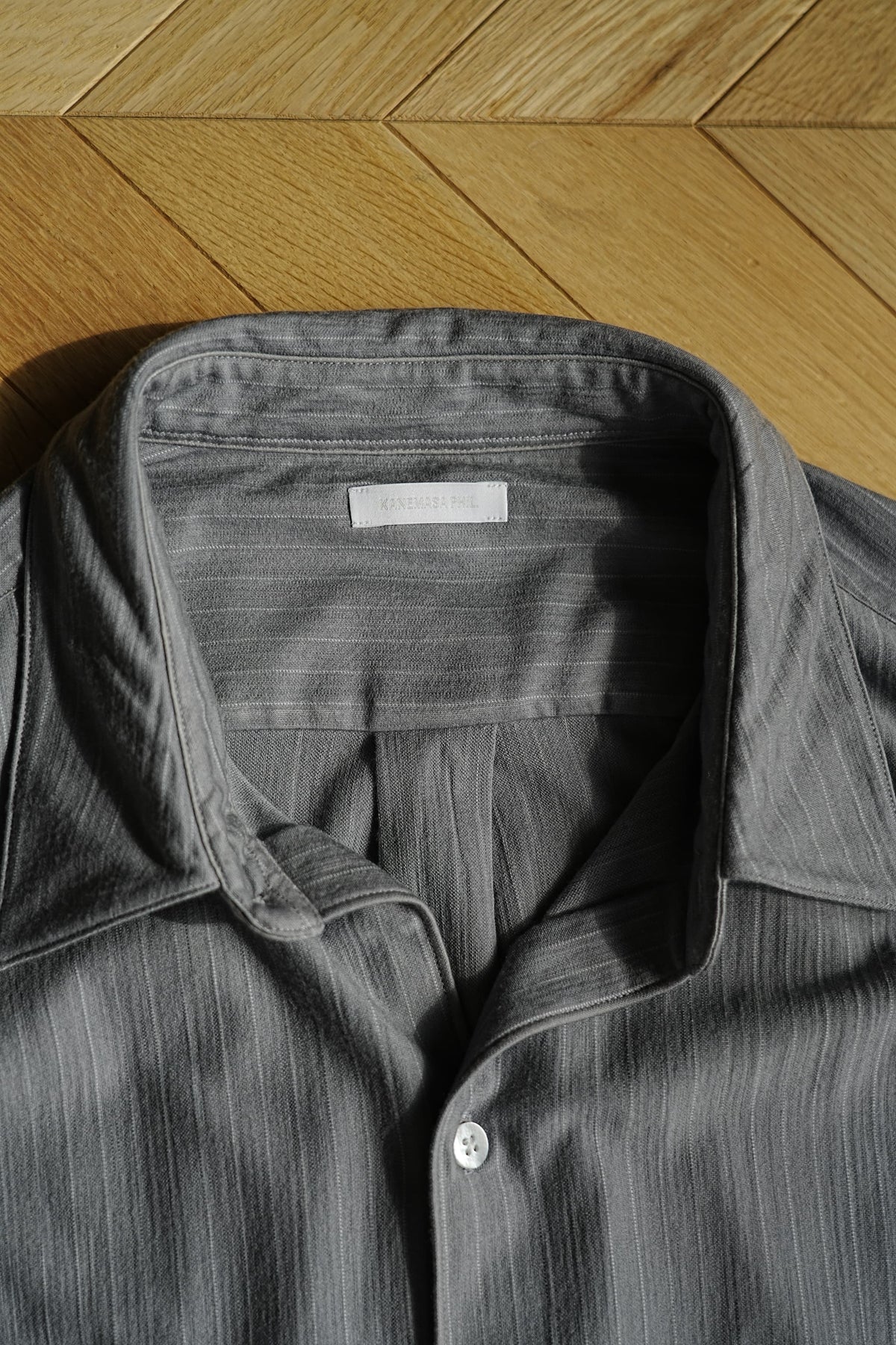 KANEMASA PHIL. "36G Wool Fulling Stripe Ideal Shirt" [Light Gray]
