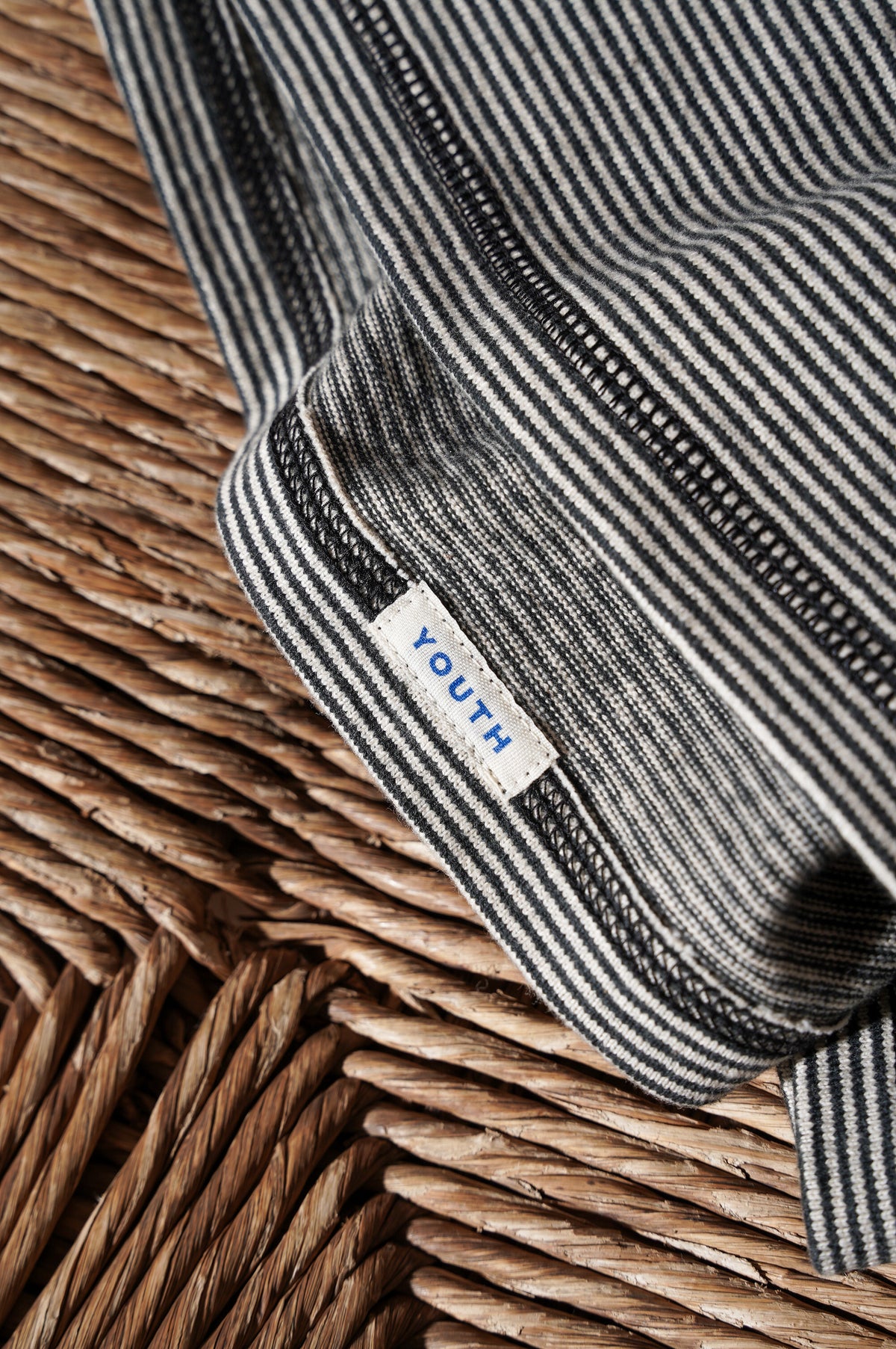 OLDE HOMESTEADER YOUTH "MOIRE STRIPE JERSEY TURTLE NECK L/S"[BLACK×ECRU]