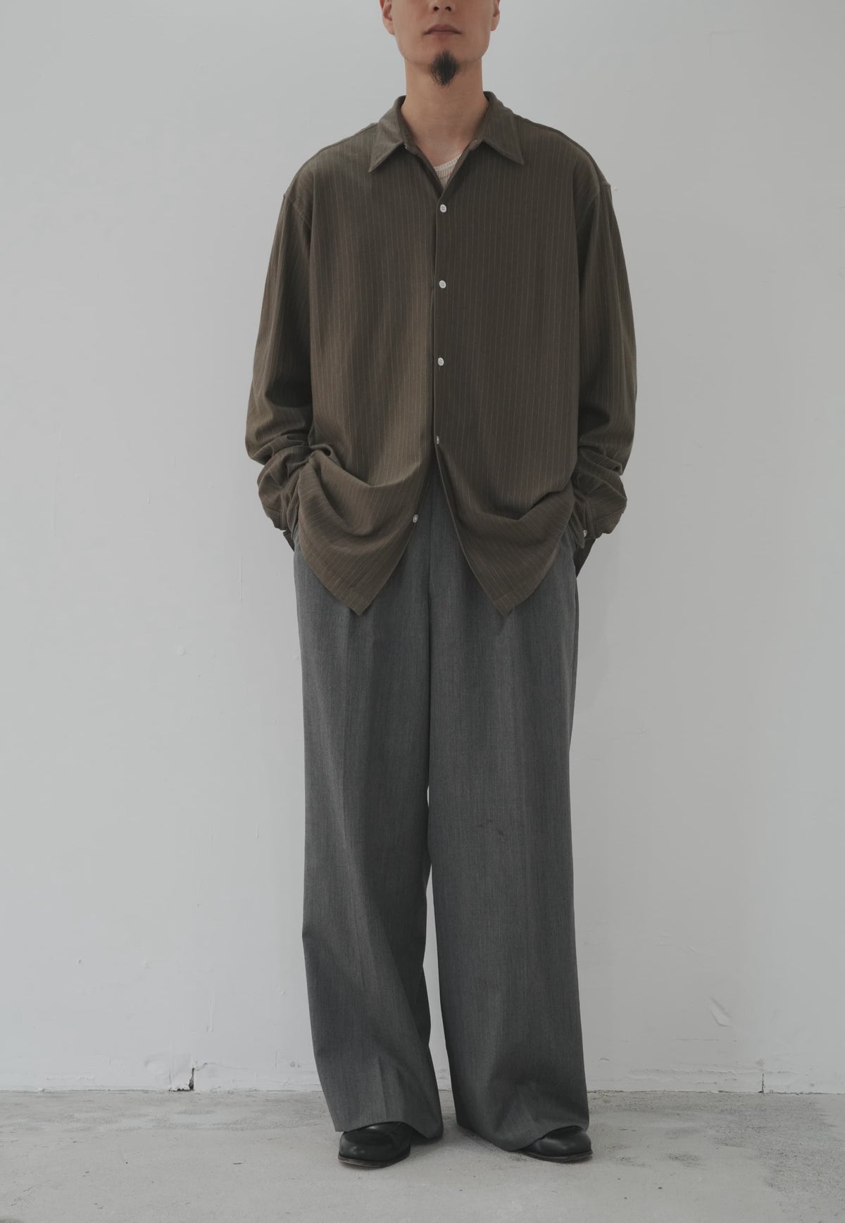 KANEMASA PHIL. "38G Wool Fulling Stripe Ideal Shirt" [beige khaki]