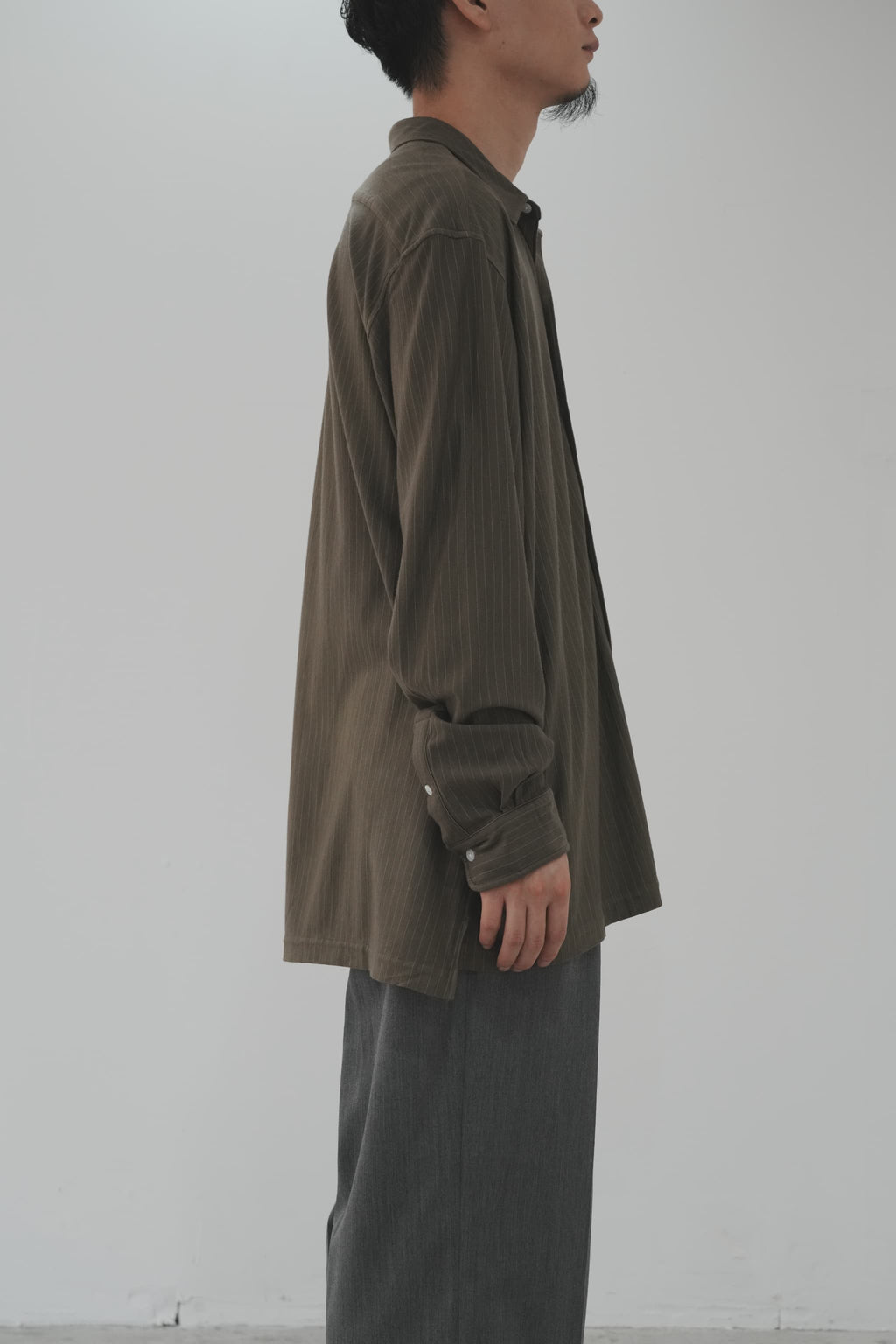 KANEMASA PHIL. "38G Wool Fulling Stripe Ideal Shirt" [beige khaki]