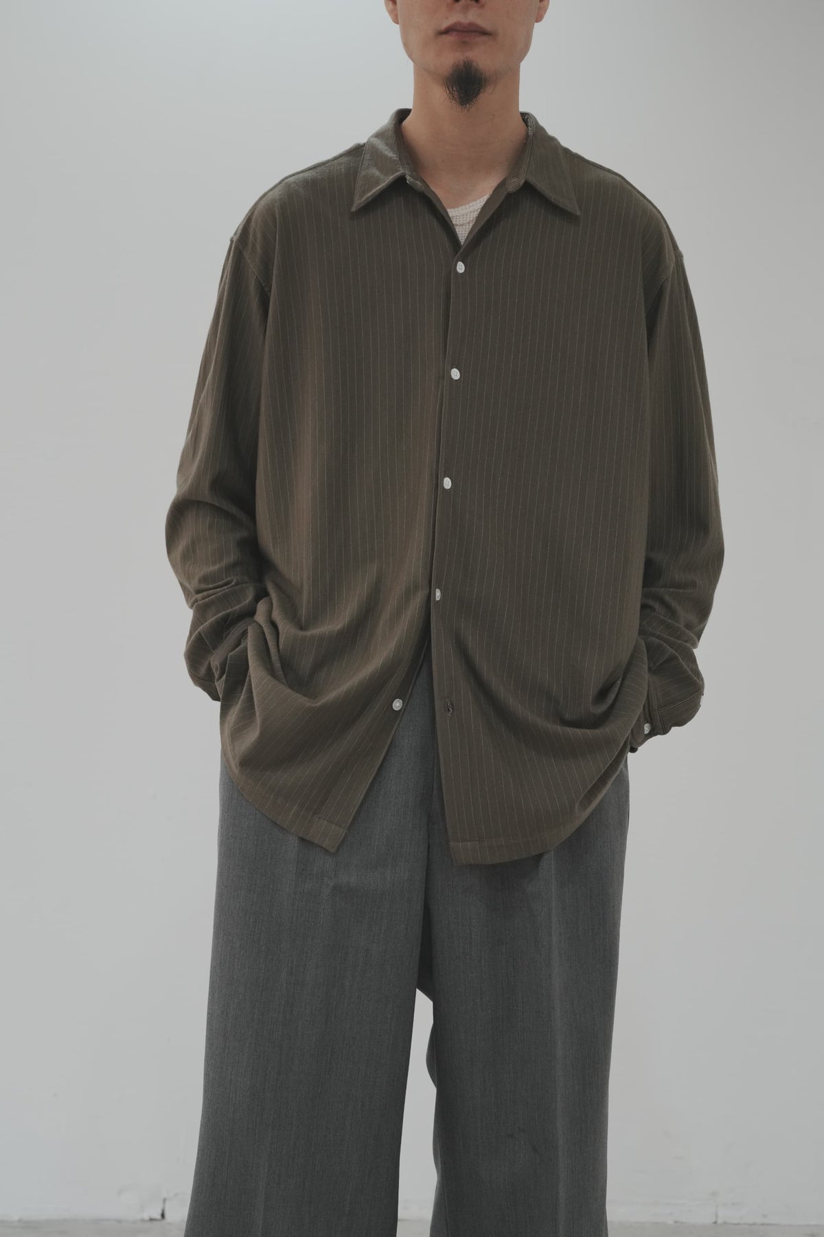 KANEMASA PHIL. "38G Wool Fulling Stripe Ideal Shirt" [beige khaki]