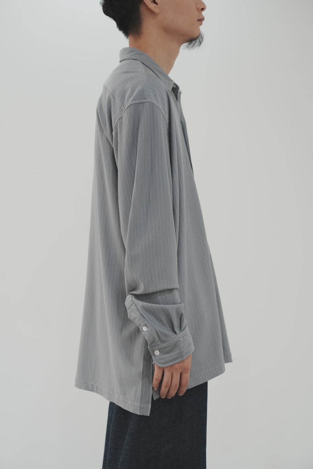 KANEMASA PHIL. "36G Wool Fulling Stripe Ideal Shirt" [Light Gray]