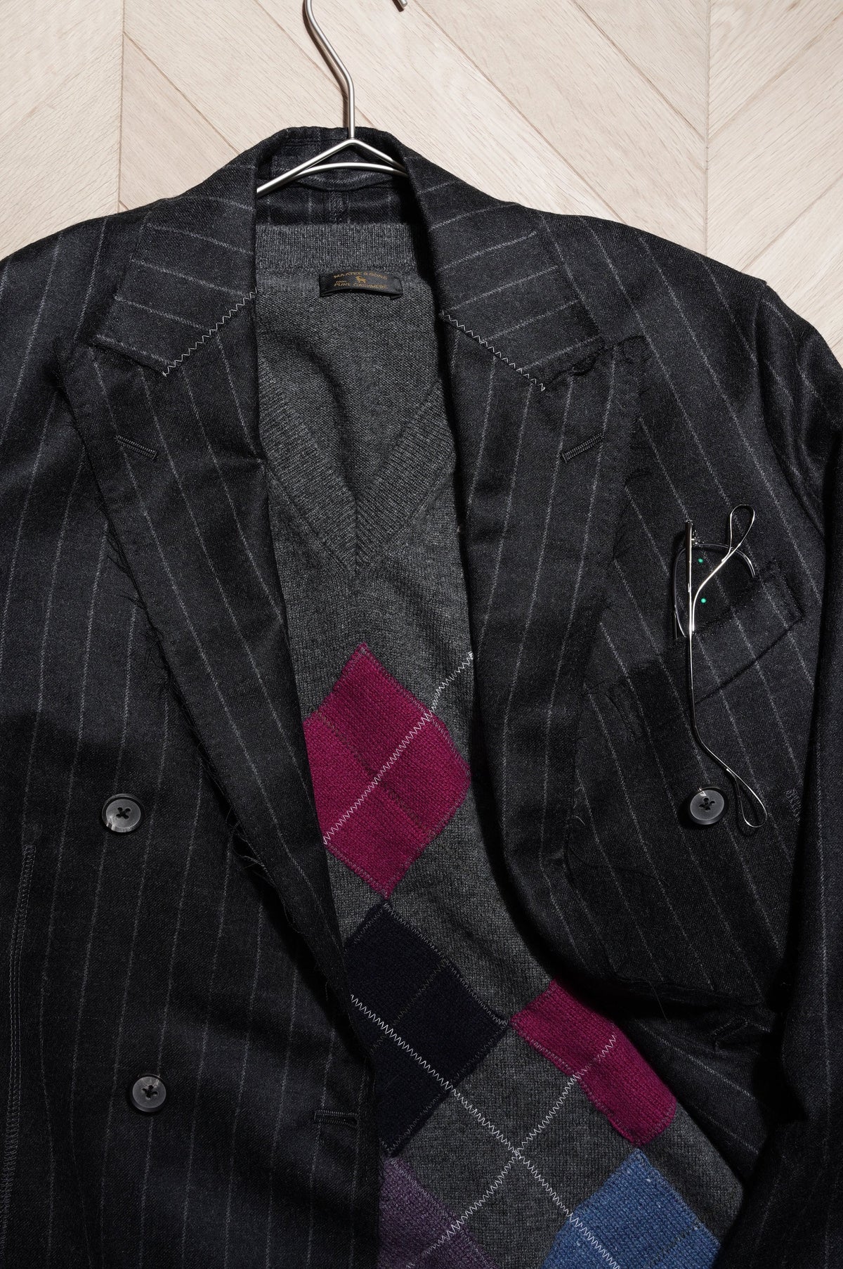 MAATEE&SONS "CASHMERE PATCH ARGAILE SWEATER" [CHARCOAL]