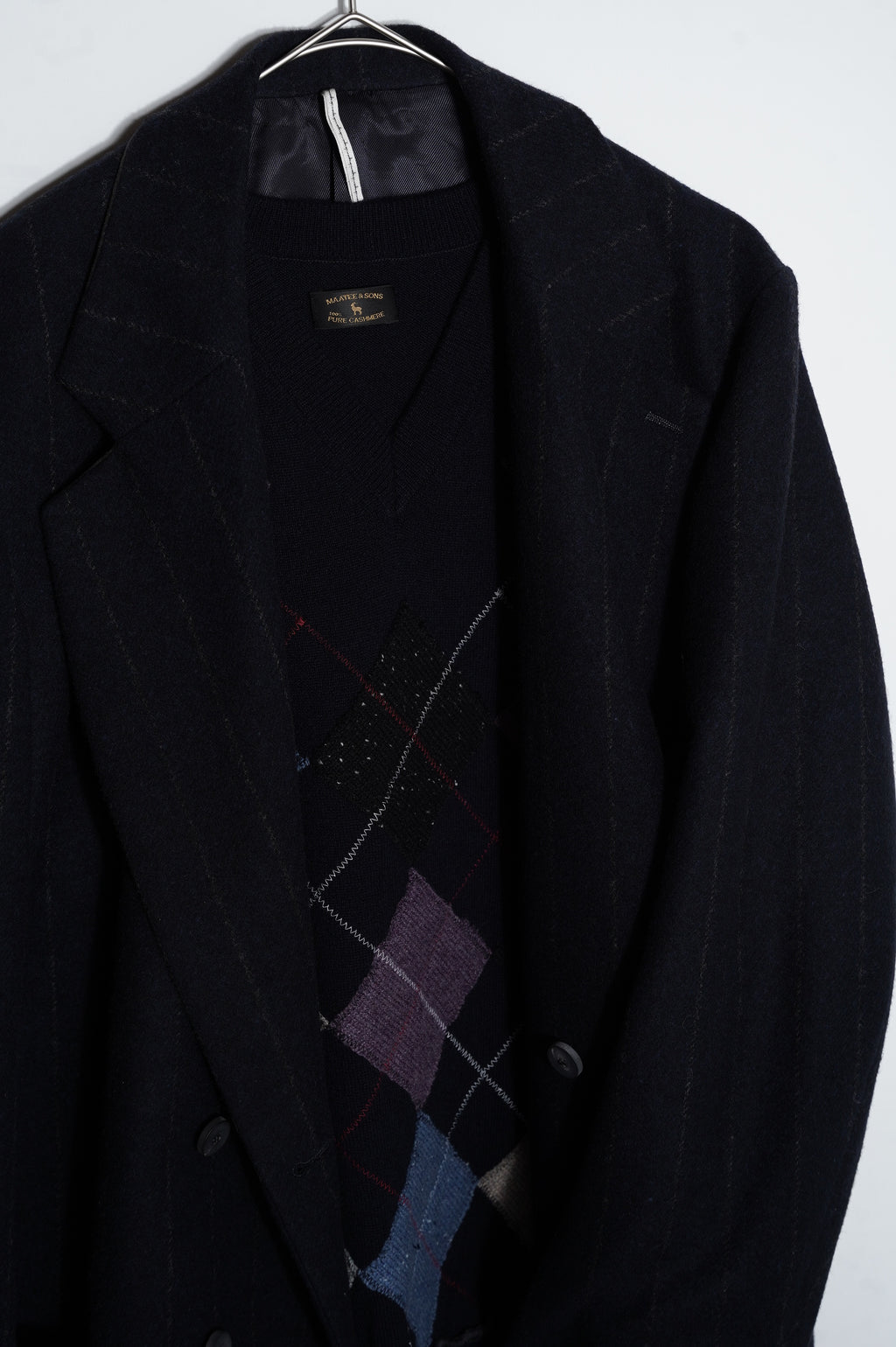 MAATEE&SONS "CASHMERE PATCH ARGAILE SWEATER" [NAVY]