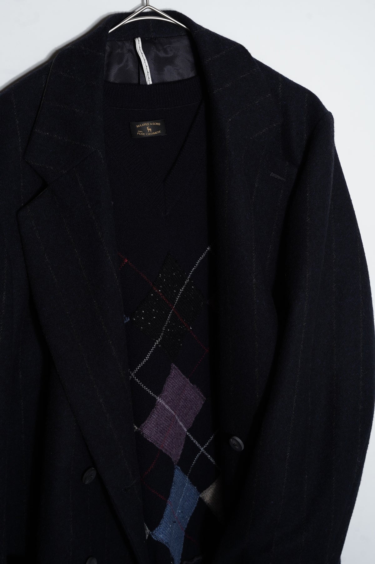 MAATEE&SONS "CASHMERE PATCH ARGAILE SWEATER" [NAVY]
