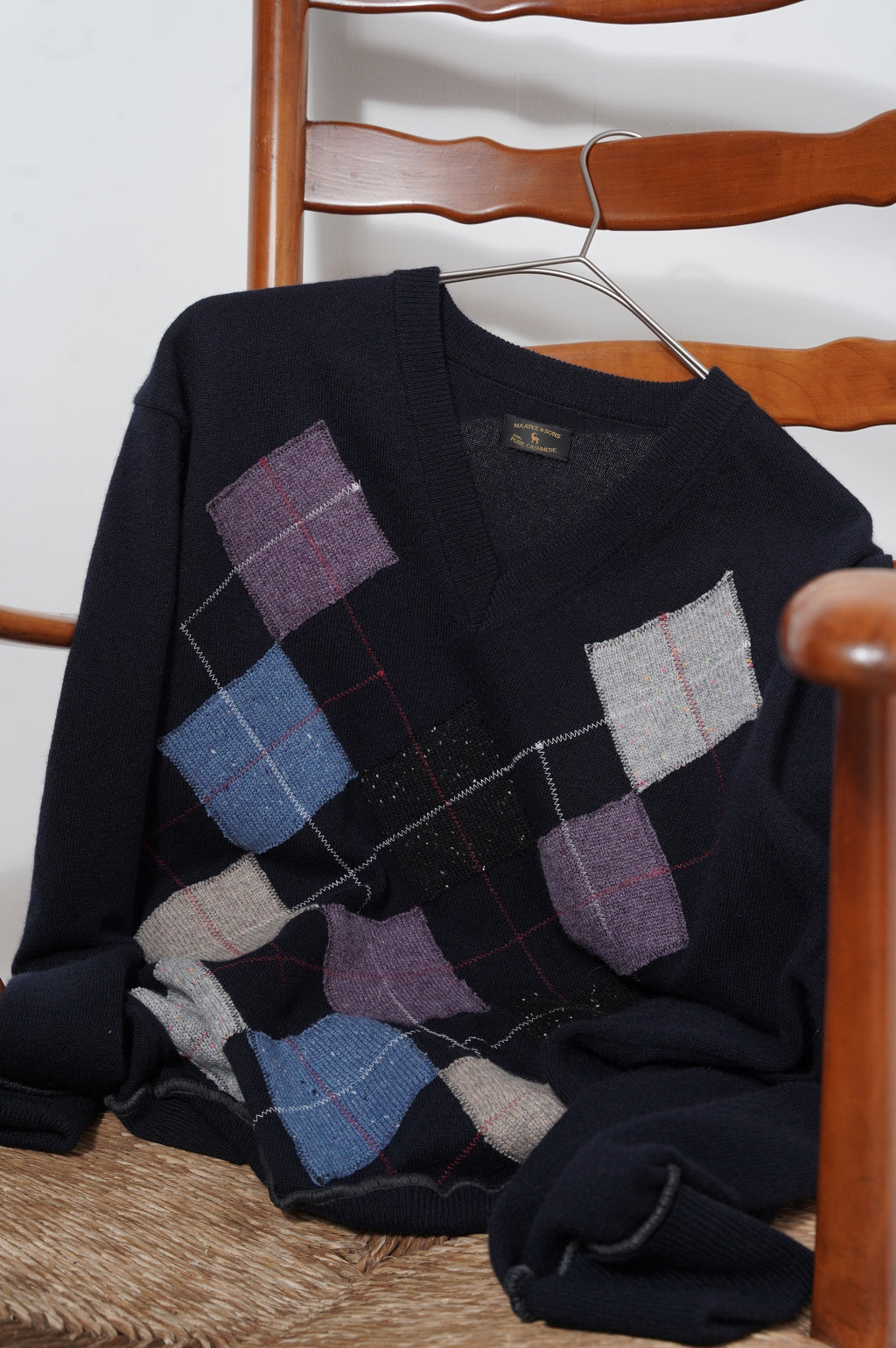 MAATEE&SONS "CASHMERE PATCH ARGAILE SWEATER" [NAVY]
