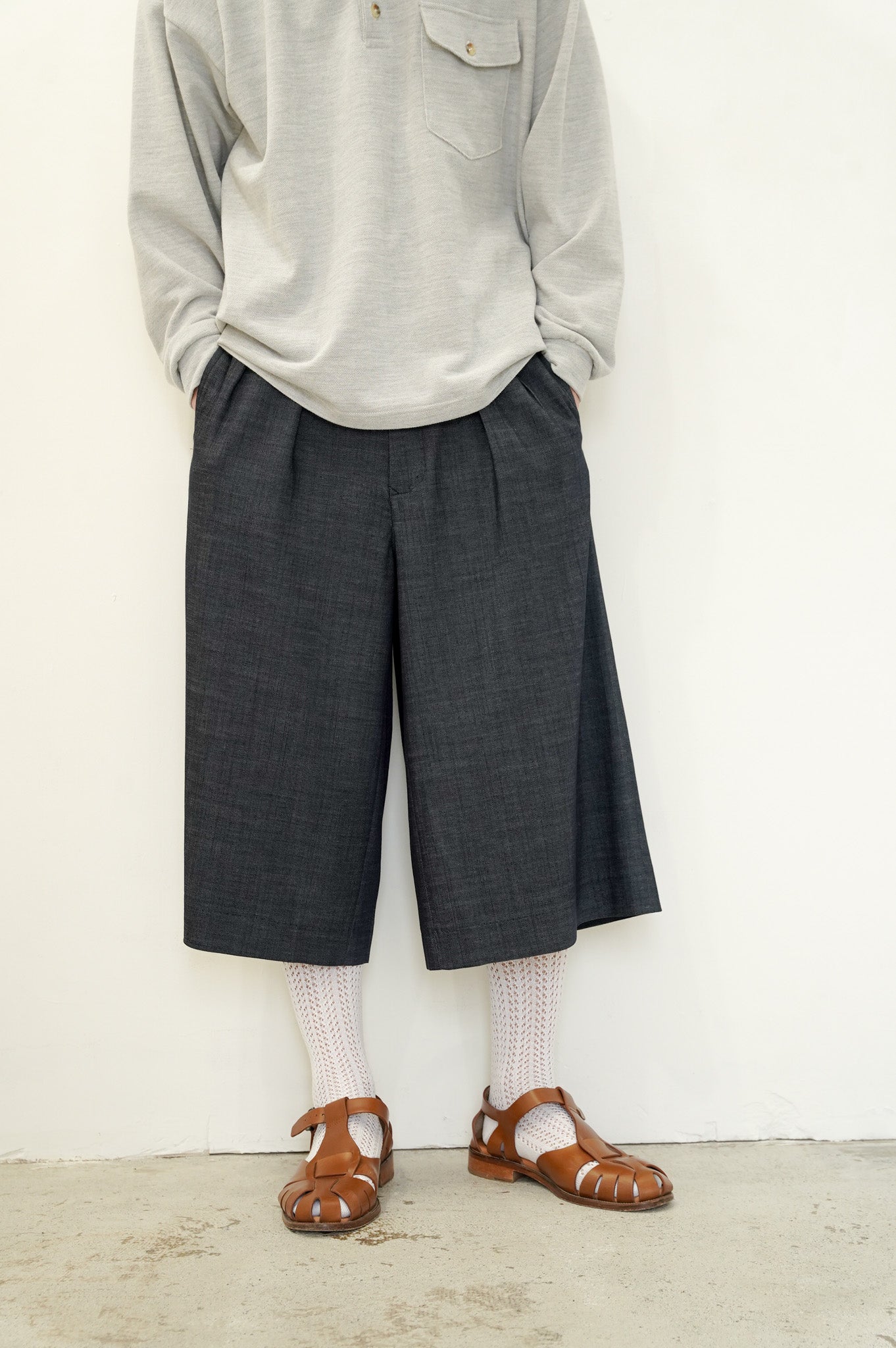 m's braque "CROPPED TUCKED BAGGY PANTS" [NAVY]